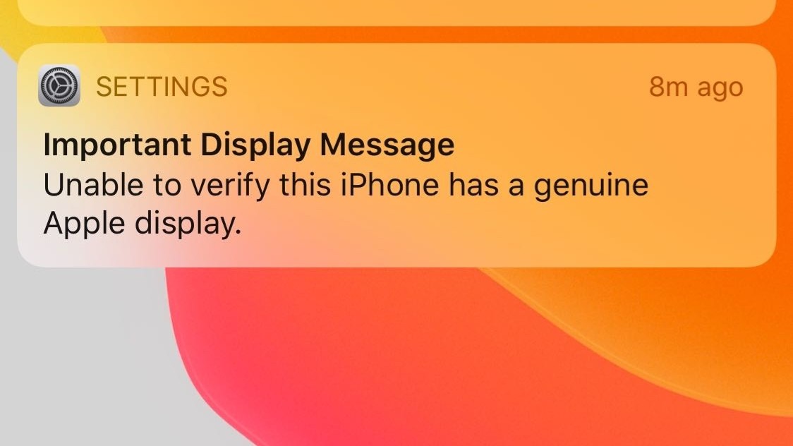 Latest iPhone warning NonGenuine Screen Warning / Important Display